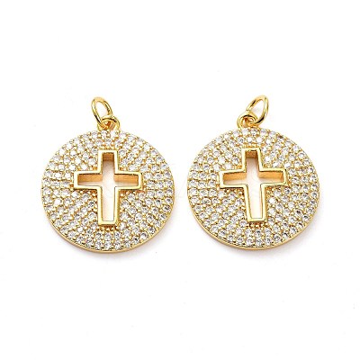Brass Micro Pave Clear Cubic Zirconia Pendants ZIRC-L100-100G-1