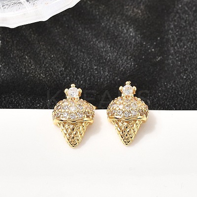 Ice Cream Brass Micro Pave Clear Cubic Zirconia Stud Earrings EJEW-A135-13G-1