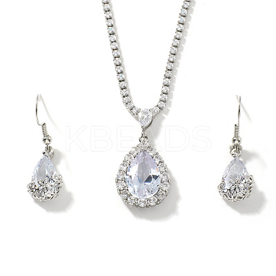Brass Rhinestone Teardrop Dangle Earrings & Pendant Necklaces Sets for Women AT5117-1-1