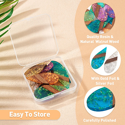 12Pcs 6 Colors Transparent Resin & Walnut Wood Big Pendants WOOD-TA0002-48-1