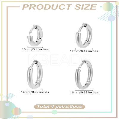 8Pcs 4 Styles 304 Stainless Steel Hoop Earrings for Women EJEW-LP0001-34P-1