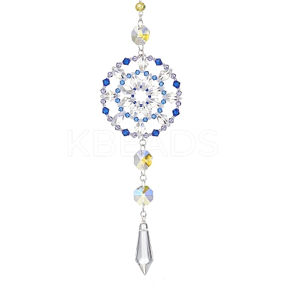 Glass Beaded Flower Hanging Ornaments HJEW-TA00187-1