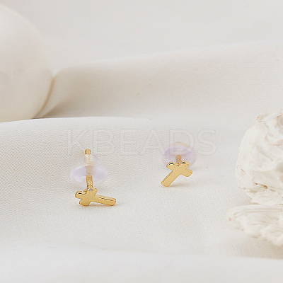 1Pair Brass Cross Stud Earrings EJEW-LP0002-52-1