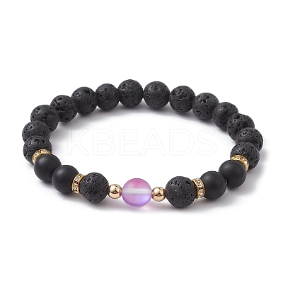 Natural & Synthetic Mixed Gemstone Round Beaded Stretch Bracelet BJEW-JB10009-1