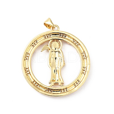 Rack Plating Brass Micro Pave Clear Cubic Zirconia Pendants ZIRC-I059-12G-1