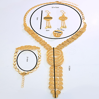 Luxury Alloy Hollow Round Bracelets & Earrings & Necklaces & Rings Sets for Women YY4041-1