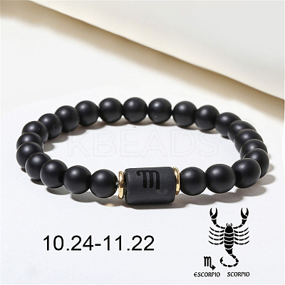 12 Constellations Theme Frosted Black Stone Round Beaded Stretch Bracelets for Women Men WG3EE4F-11-1