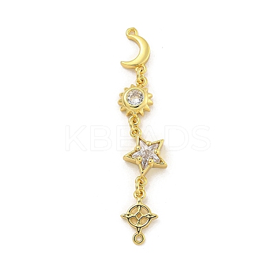 Rack Plating Brass Clear Cubic Zirconia Sun Moon Star Connector Charms KK-G513-40G-1