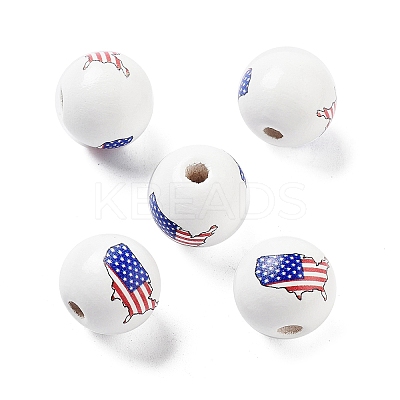 Independence Day Theme Wood European Beads WOOD-M011-07G-1
