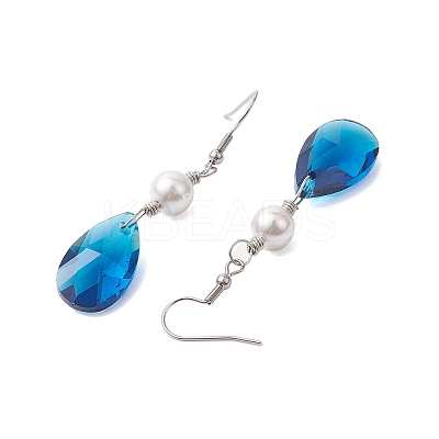 Glass and Shell Pearl Dangle Earrings EJEW-JE06020-1
