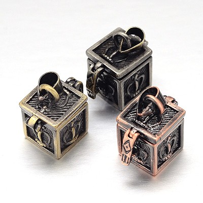 Carved Cube Rack Plating Brass Prayer Box Pendants KK-L101-21-1