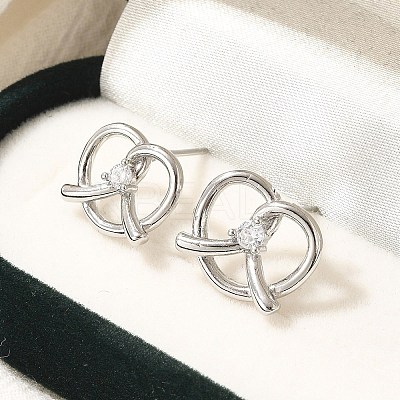 Rack Plating Heart Brass Micro Pave Clear Cubic Zirconia Stud Earrings EJEW-H143-17P-1