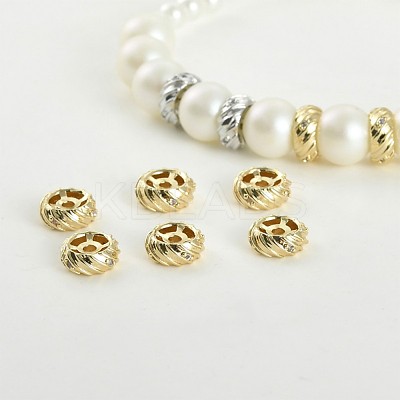 Brass Micro Pave Clear Cubic Zirconia Spacer Beads KK-K371-31G-1