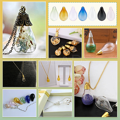 14Pcs 7 Colors Blown Glass Teardrop Bubble Vial GLAA-PH0003-15-1