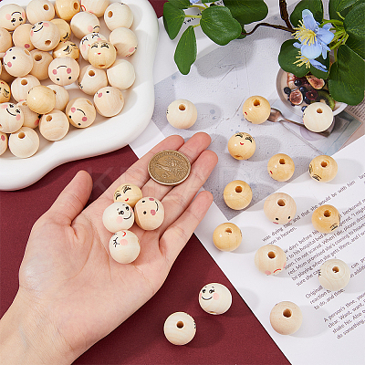 80Pcs 4 Styles Printed Wood European Beads WOOD-DC0001-13-1