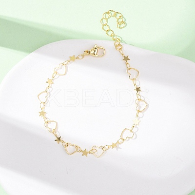 Brass Link Chain Bracelets for Women BJEW-C140-11G-1
