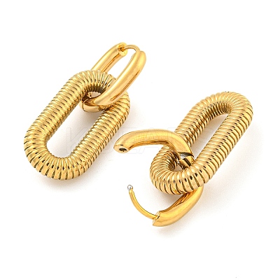 Grooved Oval 304 Stainless Steel Huggie Hoop Dangle Earrings for Women LS-EJEW-G392-01G-1