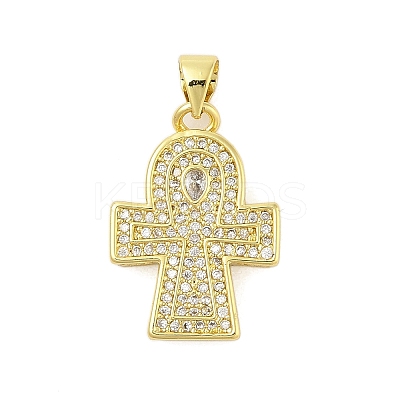 Cross Theme Rack Plating Brass Micro Pave Cubic Zirconia  Pendants KK-Z074-60G-1