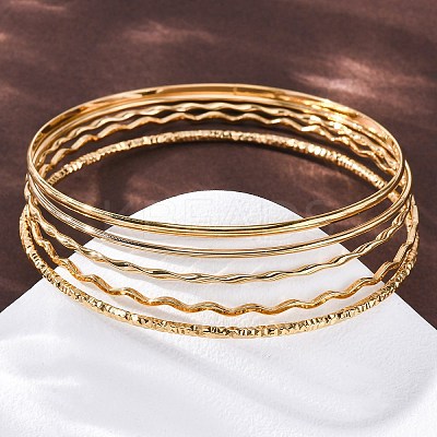 5Pcs 304 Stainless Steel Bangle Set for Women BJEW-S162-01B-G-1