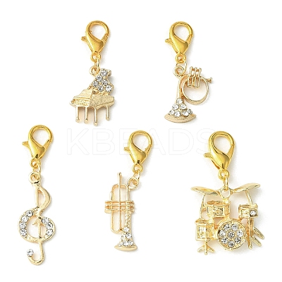 Musical Instrument & Note Alloy Rhinestone Pendants Decoraiton HJEW-JM01046-1
