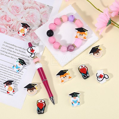 12Pcs 6 Styles Graduation Theme Silicone Focal Beads SIL-SZ0001-74-1