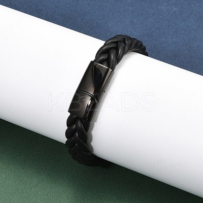 Ion Plating(IP) Braided Microfiber Leather Cord Bracelets for Men BJEW-Z081-13EB-02-1