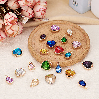 40Pcs 20 Styles Faceted Glass Rhinestone Pendants GLAA-TA0001-44-1