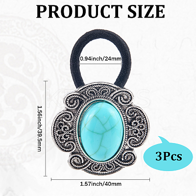 3Pcs Alloy & Resin Imitation Synthetic Turquoise Hair Ties OHAR-CY0001-10A-1