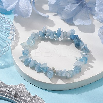 Natural Aquamarine Chip Beaded Stretch Bracelets for Women Men BJEW-JB10647-03-1