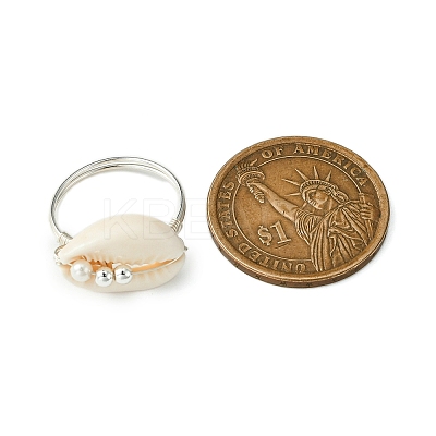Natural Cowrie Shell Finger Rings RJEW-TA00171-1