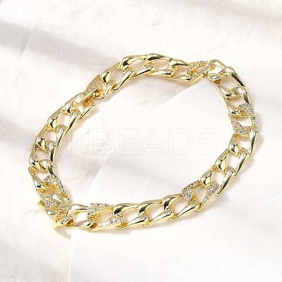 Brass Micro Pave Clear Cubic Zirconia Link Chain Bracelet for Women BJEW-H630-07G-1