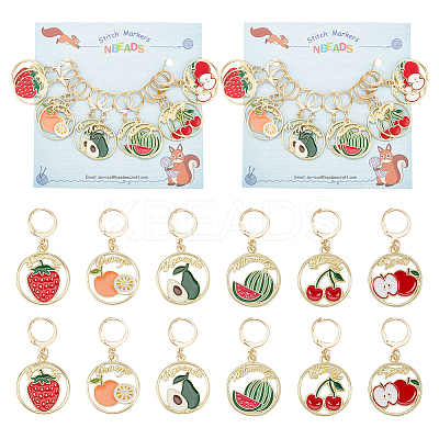 Alloy Enamel Round Ring with Fruit Pendant Locking Stitch Markers HJEW-PH01892-1