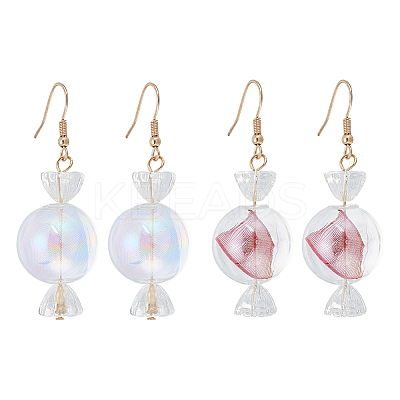 2 Pairs 2 Colors Lace Inside Glass Candy Ball Dangle Earrings EJEW-FI0001-15-1