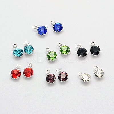 Flat Round Brass Micro Pave Cubic Zirconia Charms ZIRC-F017A-10-1