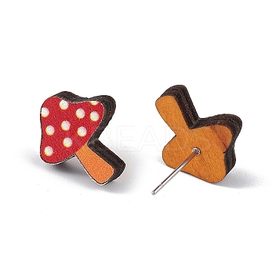 Natual Wood Easter Stud Earrings EJEW-C013-02C-1