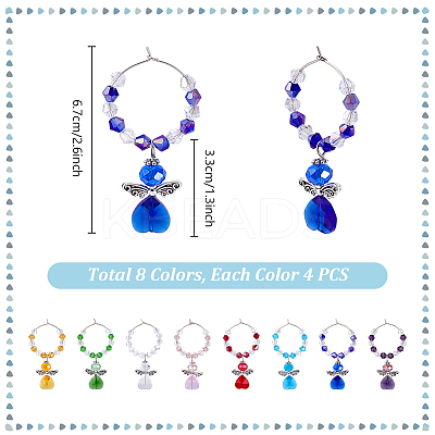 32Pcs 8 Colors Glass Angel Wine Glass Charms AJEW-PH01651-1