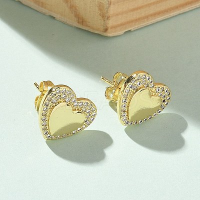 Brass Micro Pave Clear Cubic Zirconia Stud Earrings for Women LS-EJEW-U034-02G-02-1