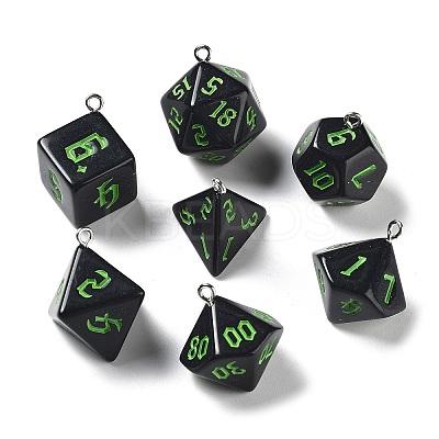 7 Styles Opaque Resin Polyhedral Dice Pendants Set RESI-A029-01B-1