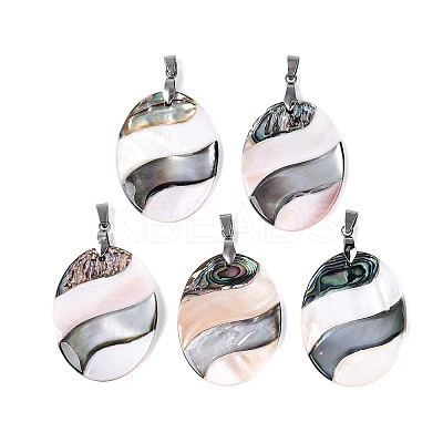 Natural Abalone Shell & Black Lip Shell & Pink Shell Pendants SSHEL-B003-06P-04-1