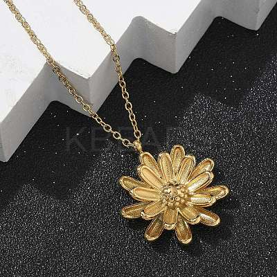 304 Stainless Steel Sunflower Pendant Cable Chain Necklaces for Women NJEW-R011-02G-1