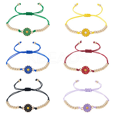 6Pcs 6 Colors Alloy Enamel Link Bracelets for Women BJEW-TAC0042-1