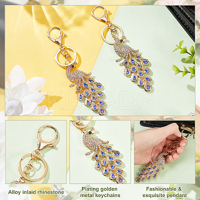 Enamel Evil Eye Peacock Pendant Keychain KEYC-WH0036-05KCG-1