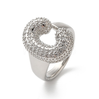 Letter Brass Micro Pave Clear Cubic Zirconia Open Cuff Ring for Women RJEW-N046-03C-P-1