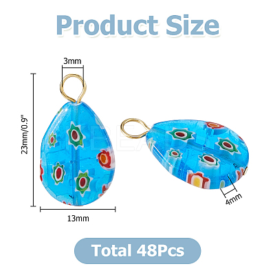 48Pcs Handmade Millefiori Glass Pendants PALLOY-HS00035-1