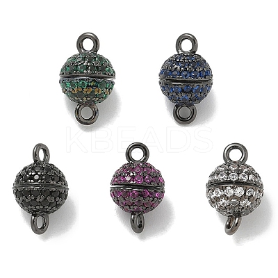Rack Plating Round Brass Micro Pave Cubic Zirconia Magnetic Clasps KK-L224-070B-1