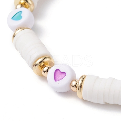 Heart Pattern Heishi Beads Stretch Bracelet for Women BJEW-JB07216-1