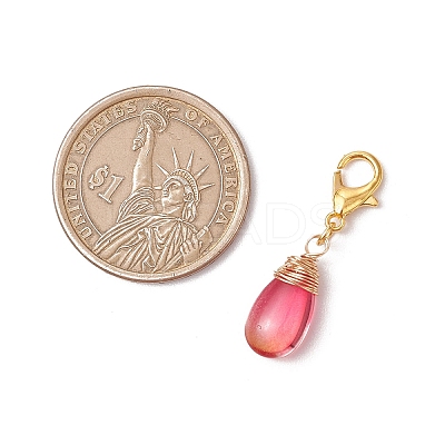 Wire Wrapped Glass Teardrop Pendant Decorations HJEW-JM02974-02-1