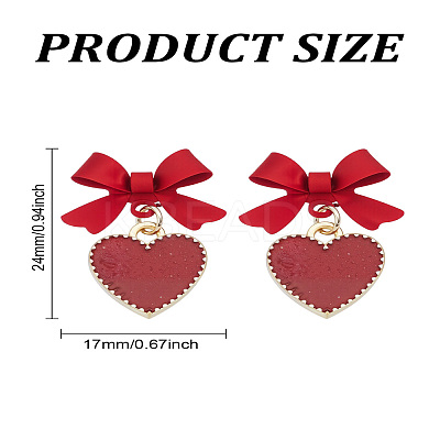 1 Pair Red Heart Oil Drop Earrings with Tassel EJEW-LP0011-02-1