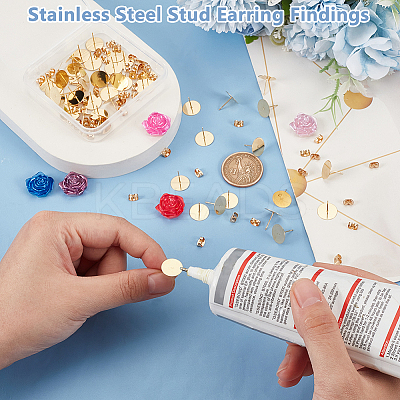 50Pcs 304 Stainless Steel Stud Earring Findings STAS-UN0059-21A-1