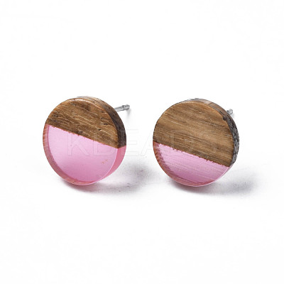 Transparent Resin & Walnut Wood Stud Earrings EJEW-N017-008-A03-1